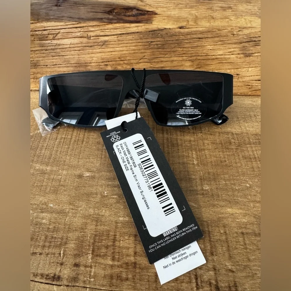 NEW PrettyLittleThing Black Matte Metal Frame Slim Visor Sunglasses ~UVA UVB